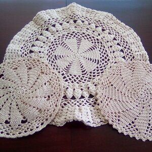 Mid Century Handmade Round Table Toppers in Ecru Colors - Set of 3 Mismatched